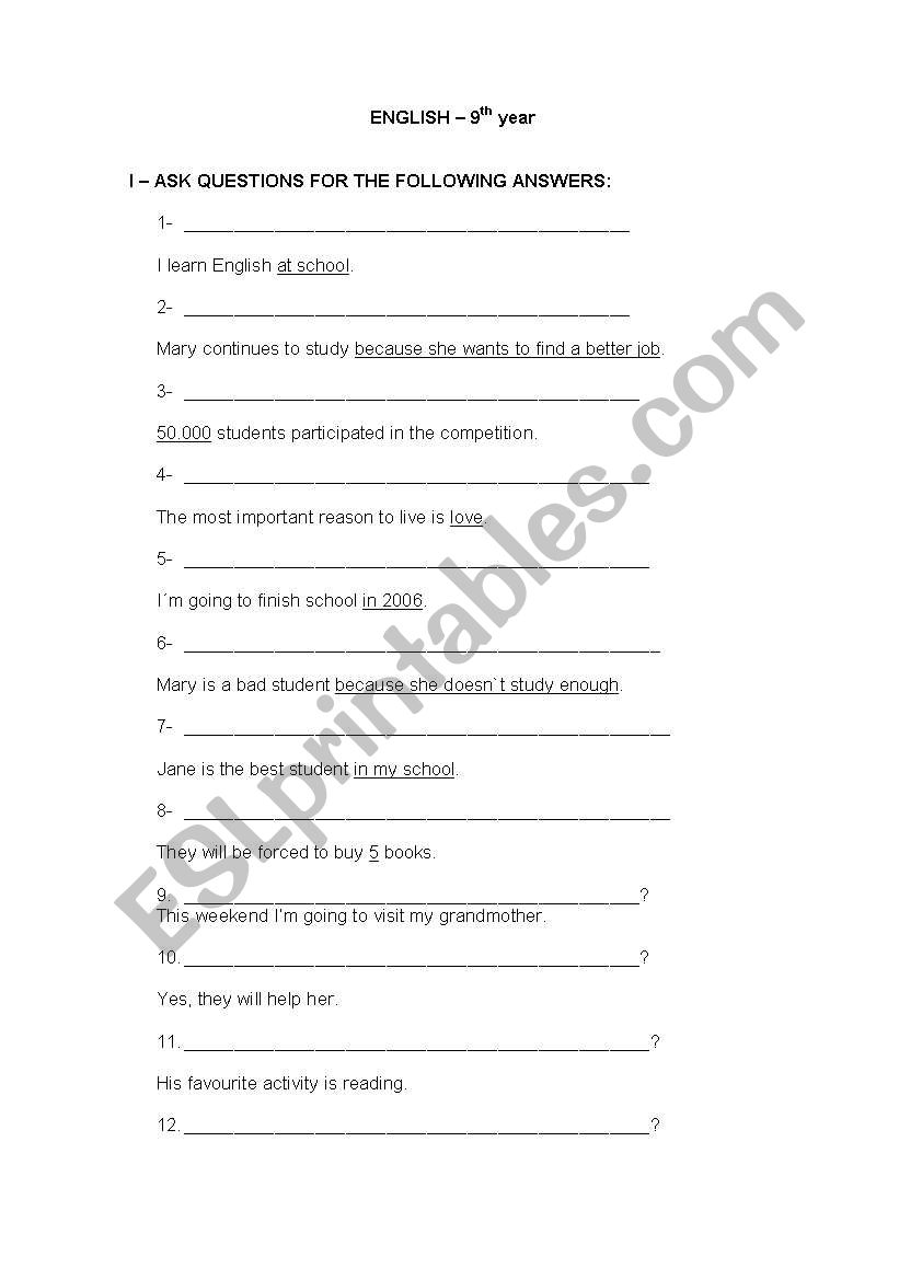  ASK QUESTIONS worksheet