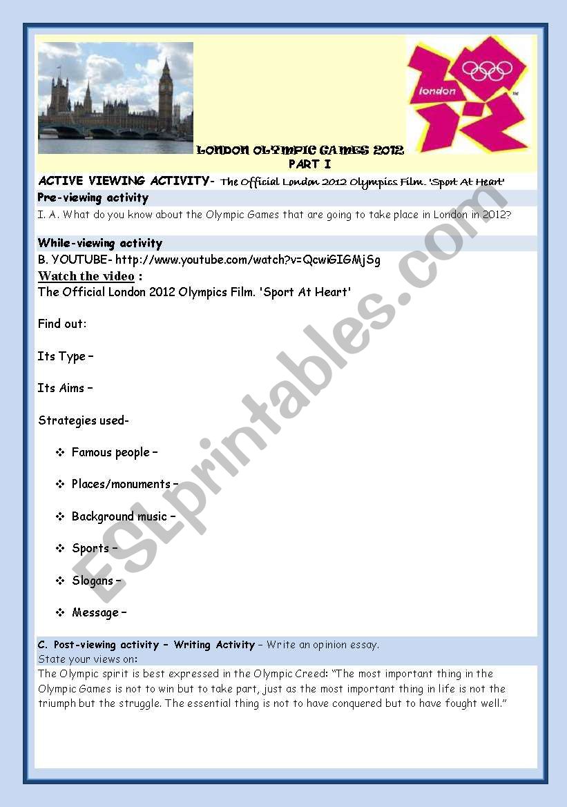 LONDON OLYMPIC GAMES 2012 worksheet