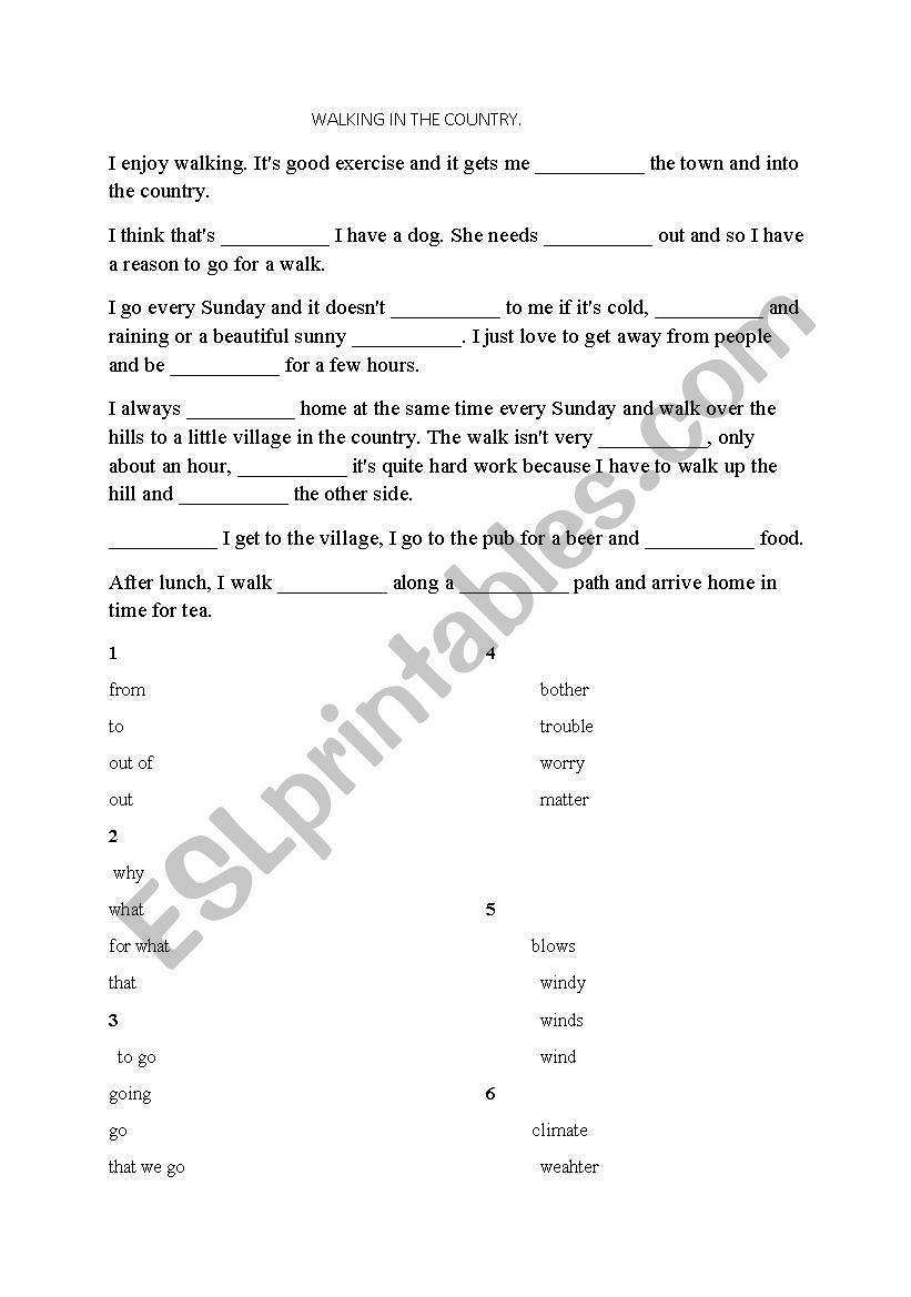 Walking in the country worksheet