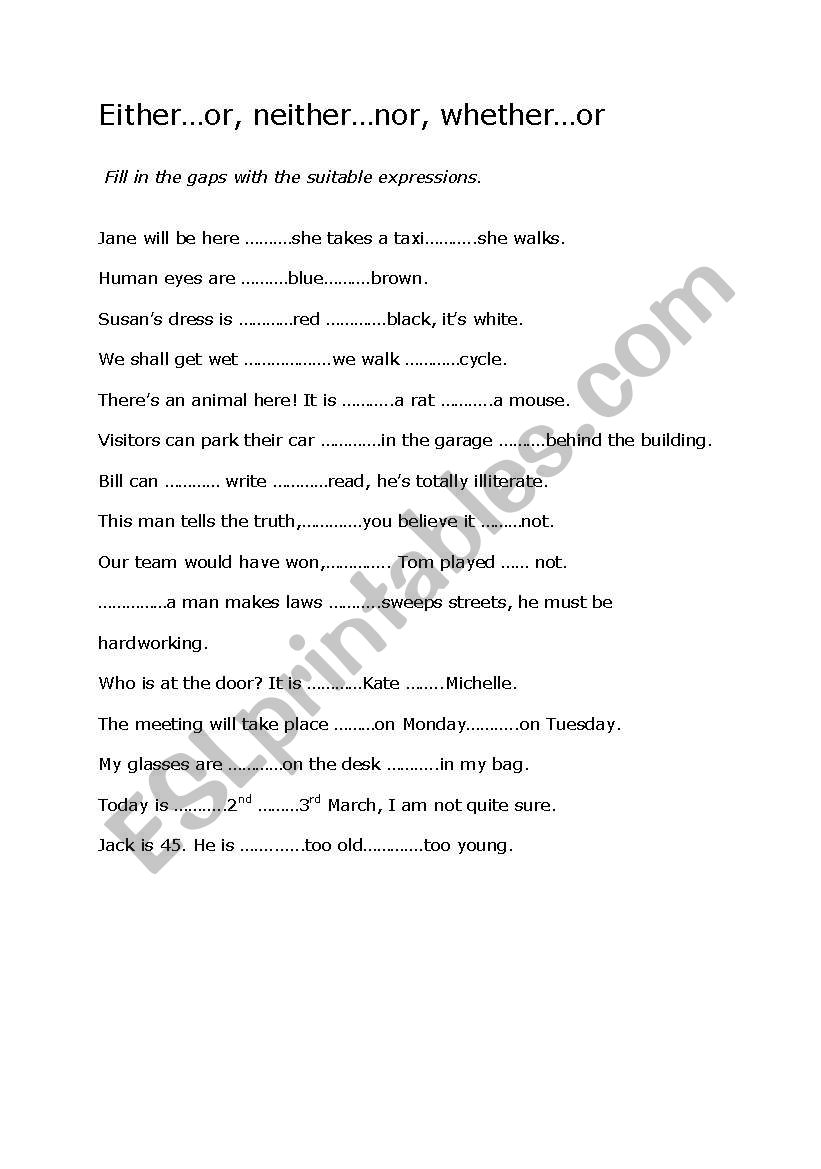 conjunctions worksheet