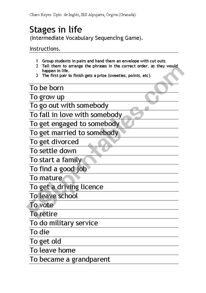 Stages in Life  worksheet
