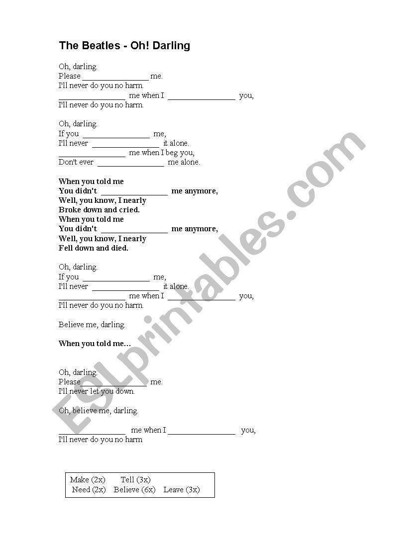 The Beatles - Oh Darling worksheet