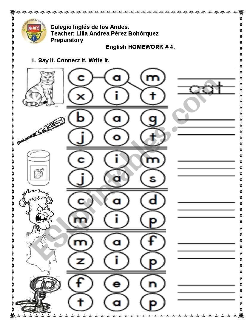 Short a vowel sound (C+V+C) worksheet