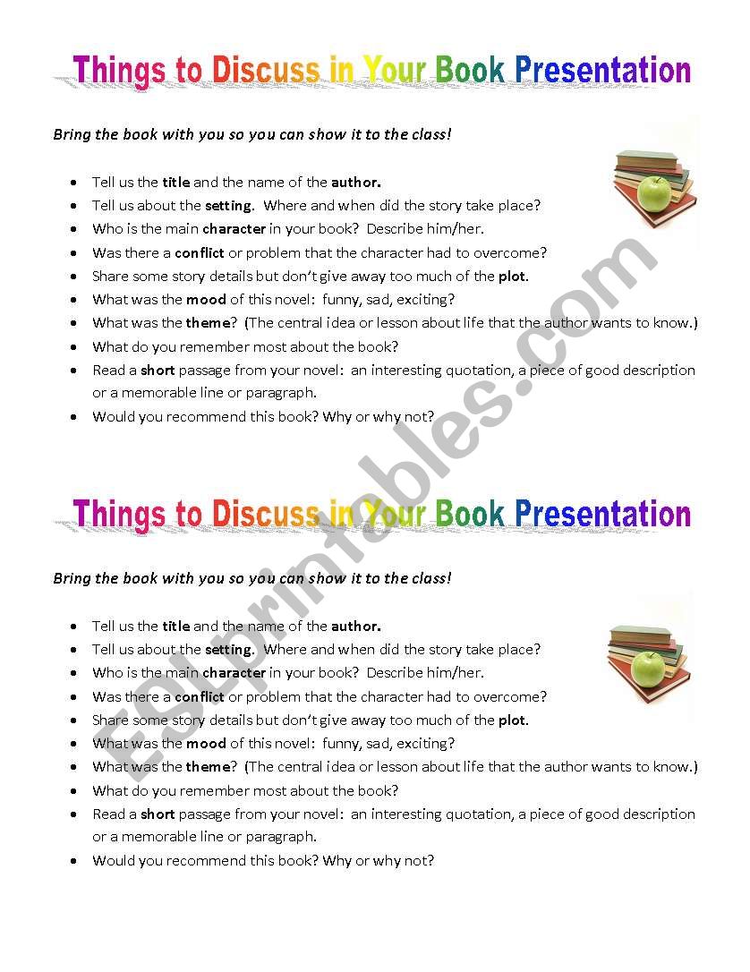 Book Report Presentation worksheet