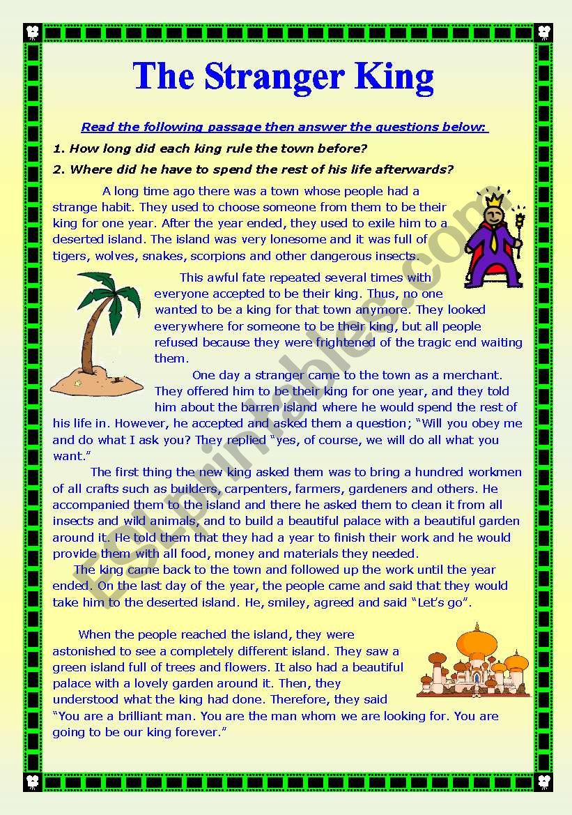 The Stranger King worksheet