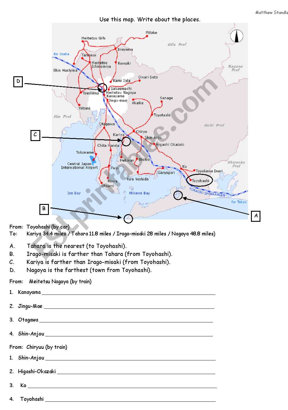 The nearest town is...... worksheet