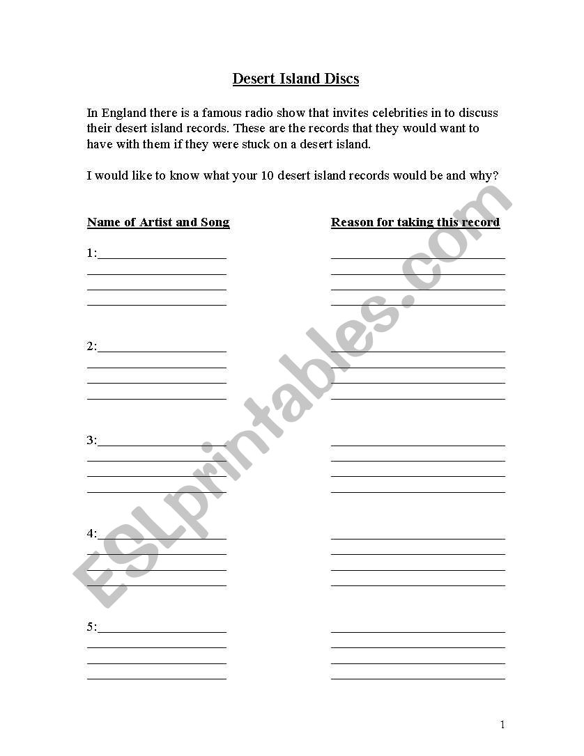 Desert Island Discs worksheet