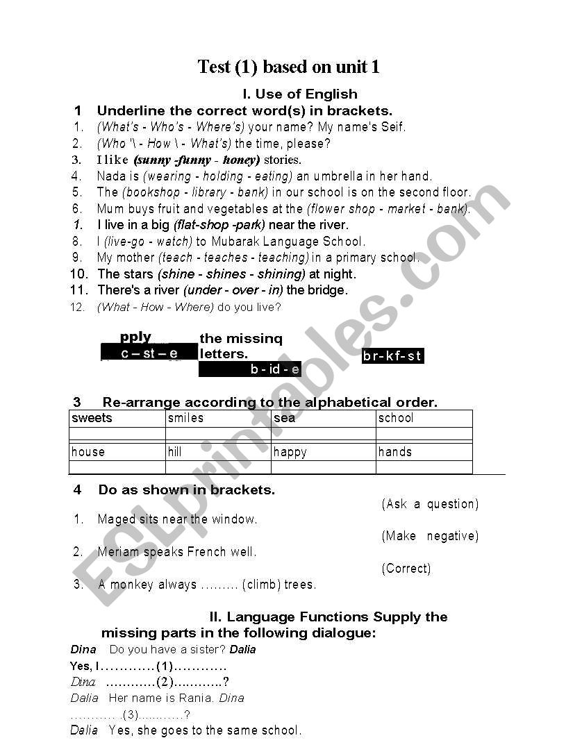 reading worksheet