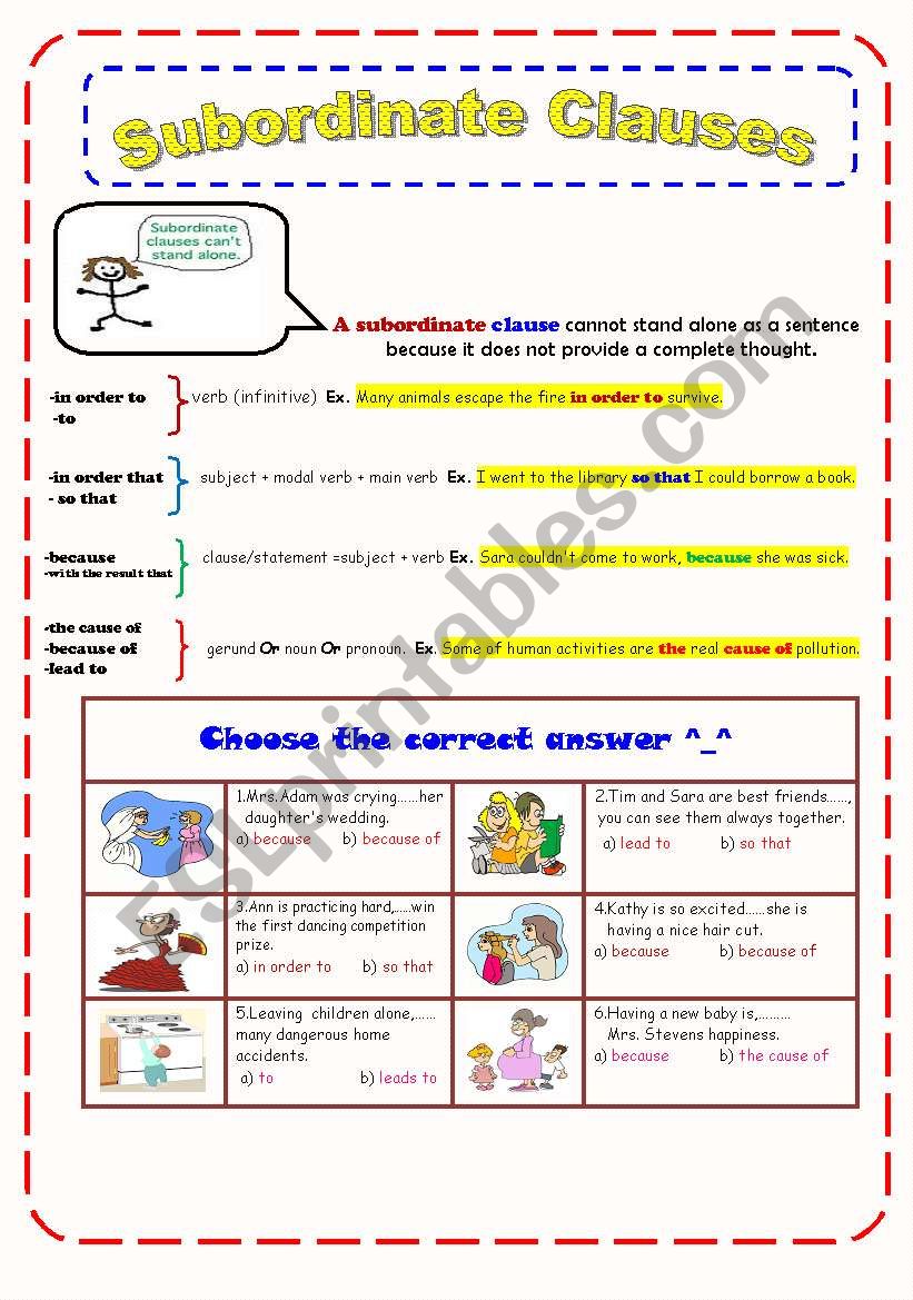 Subordinate clause worksheet