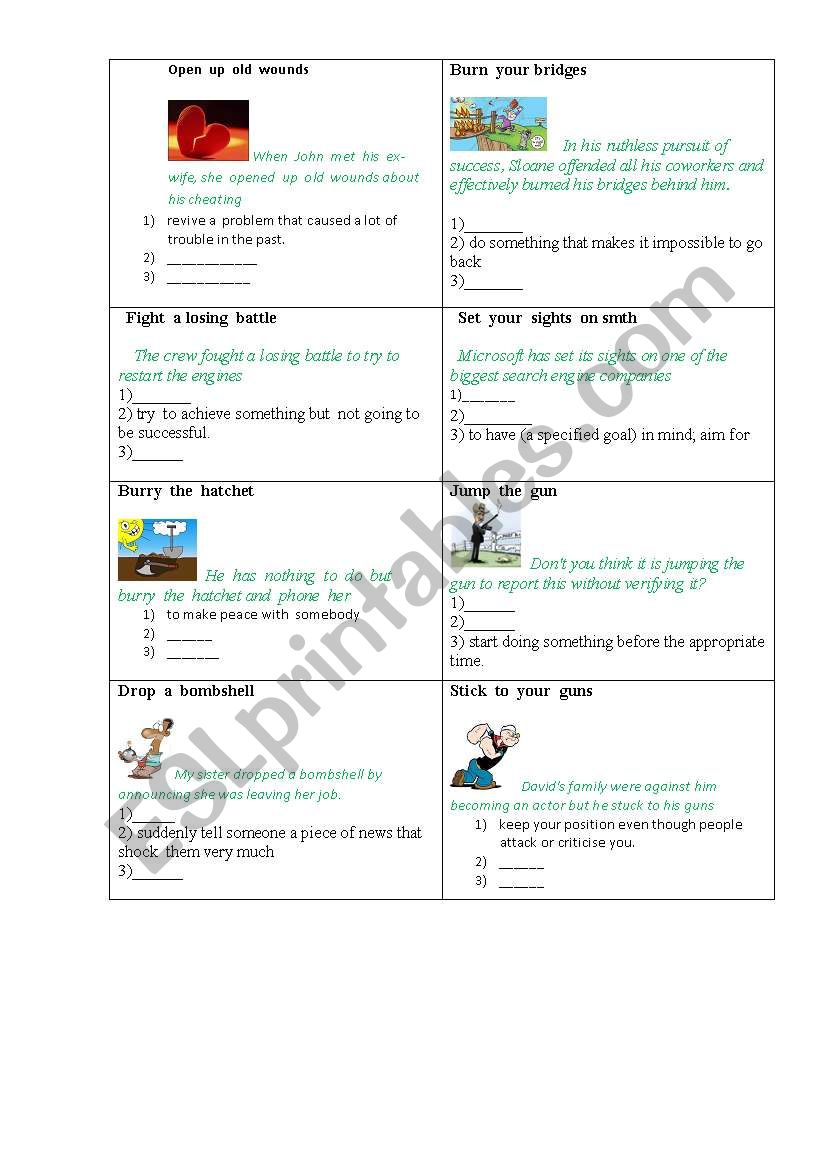 Idioms (battles)  bluff worksheet