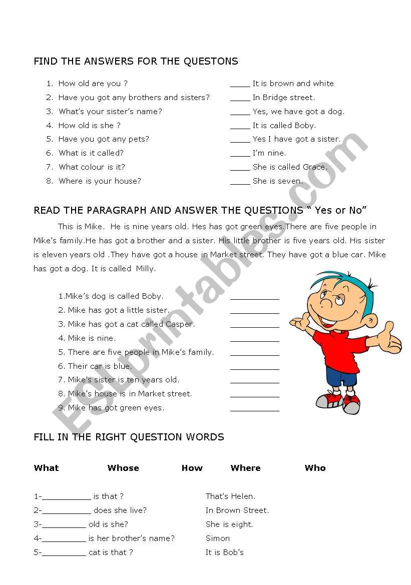 Question words  worksheet