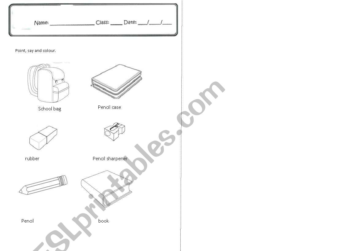 classroom objects worksheet