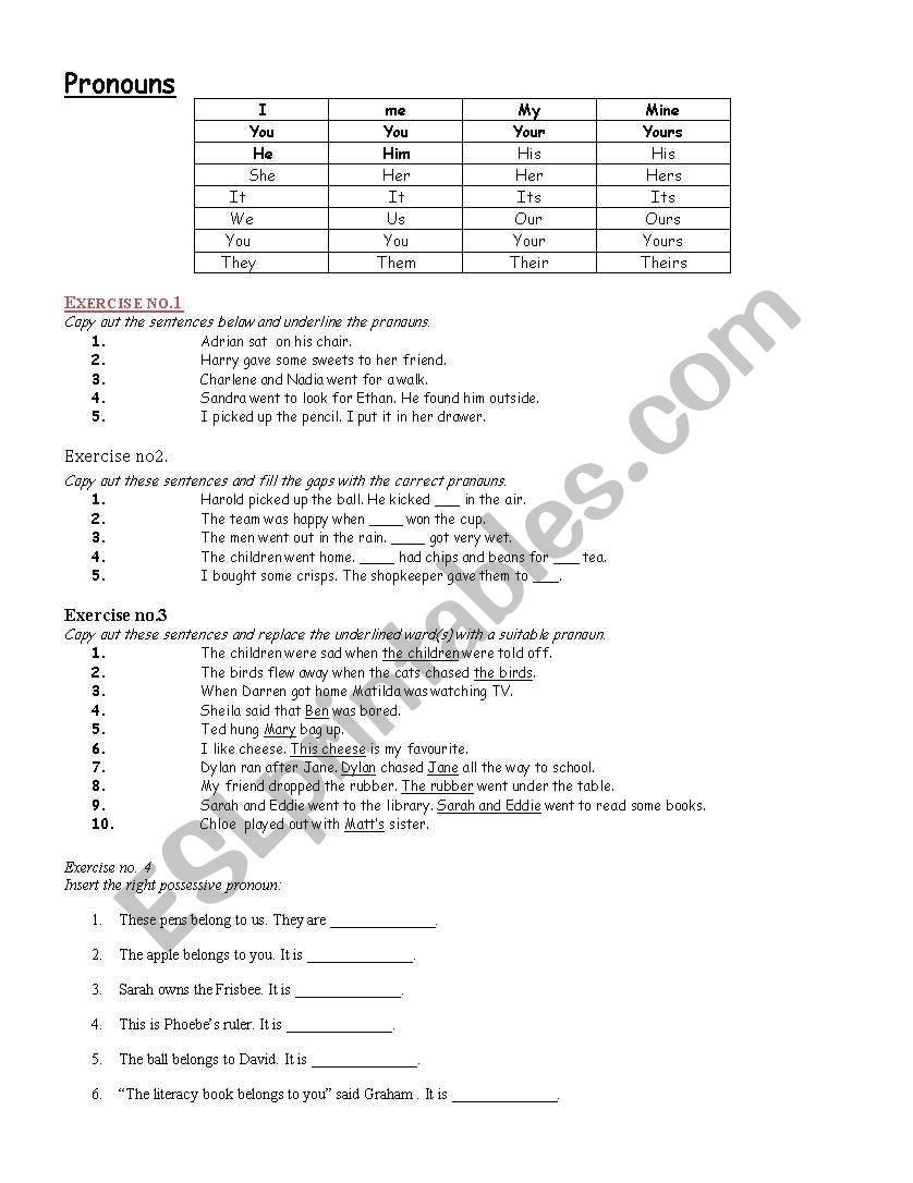 Pronouns  worksheet