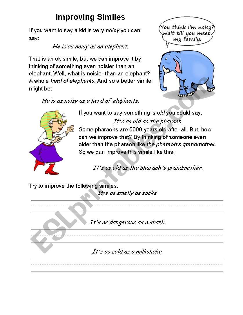 similes worksheet