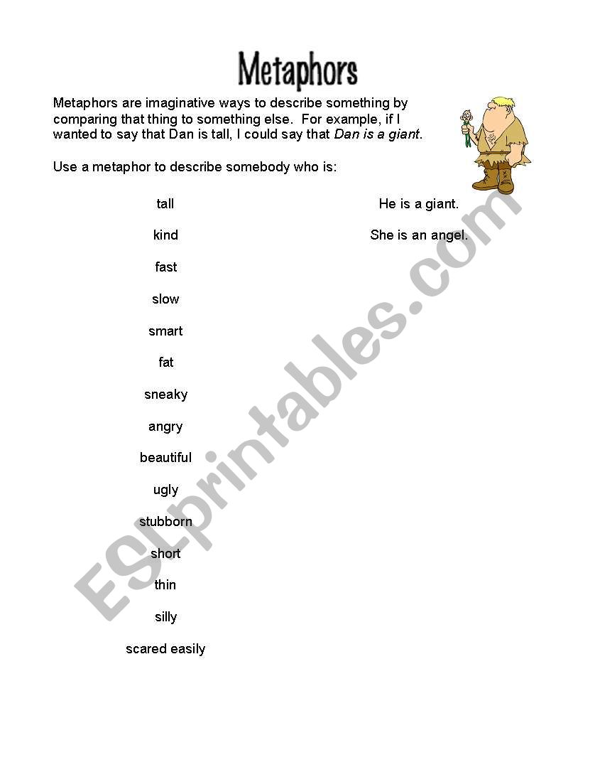 Metaphors worksheet