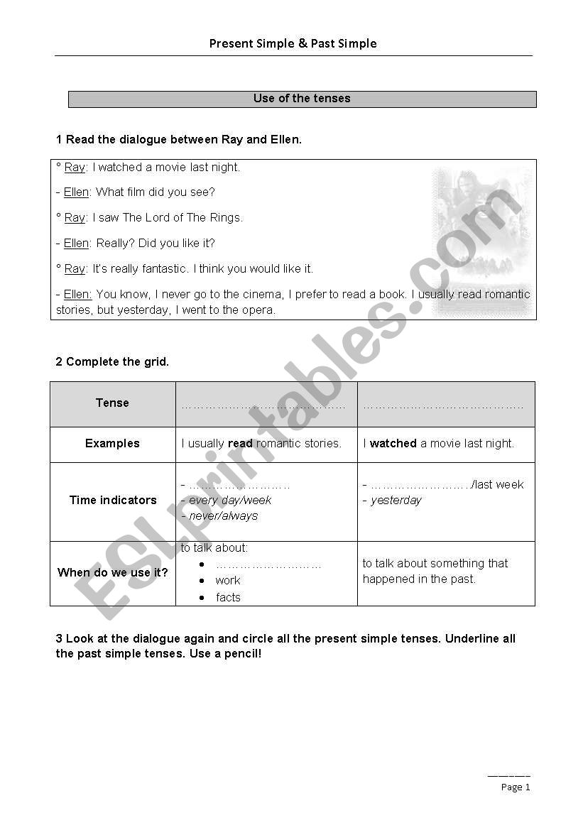 Inductive worksheet Simple Present & Past