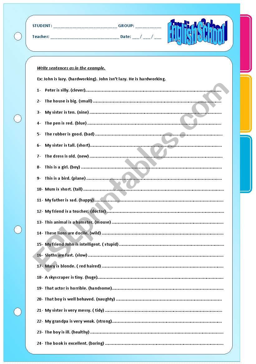To be and adjectives. worksheet