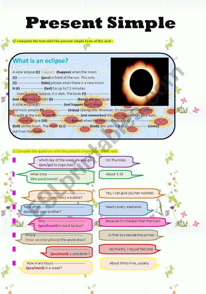 present simple  worksheet