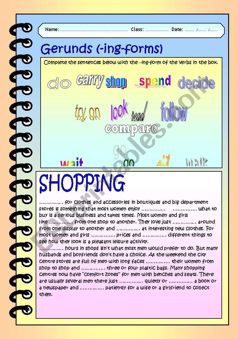 Gerunds (ing-form) with the topic Shopping