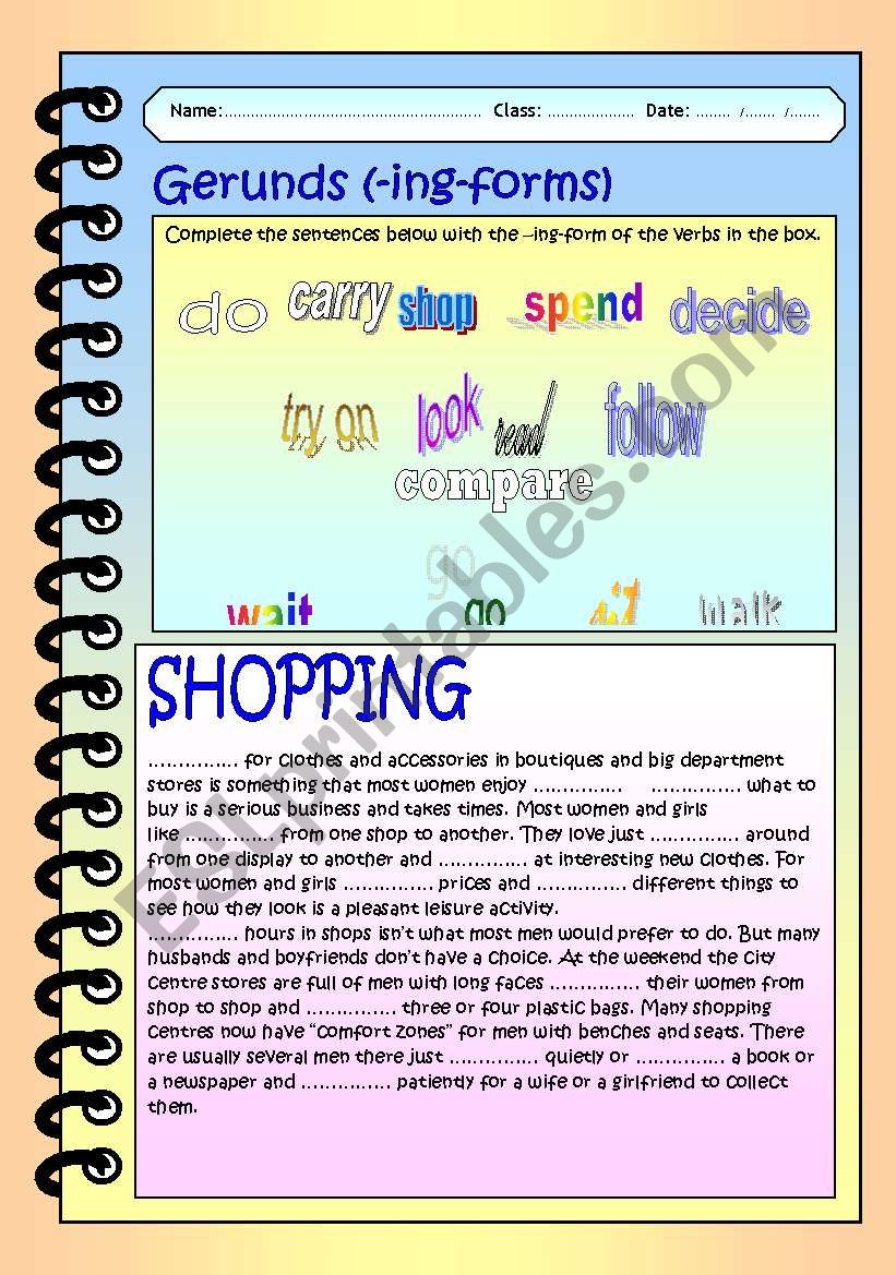 Gerunds (ing-form) with the topic Shopping