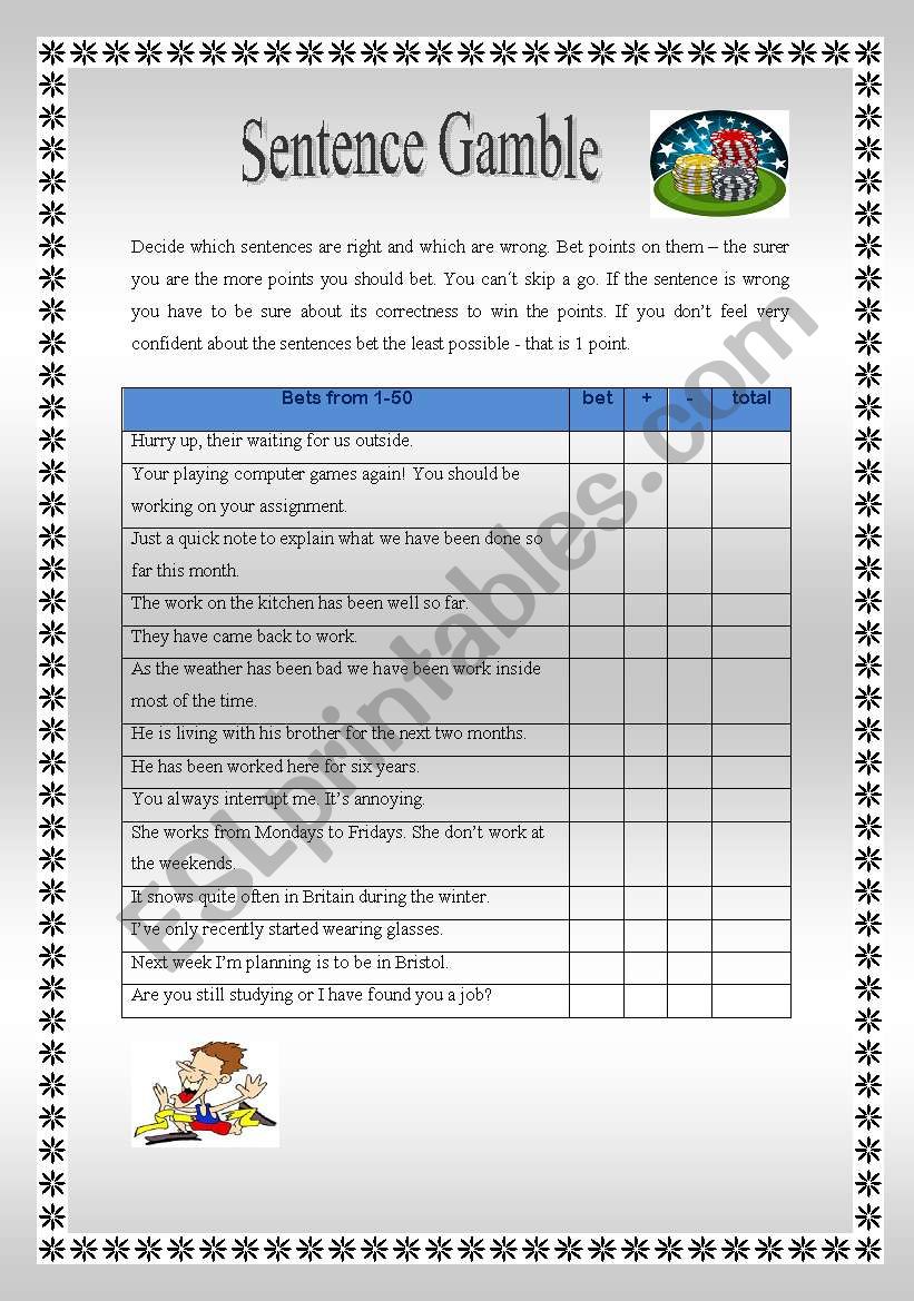 sentence gamble - Present tenses