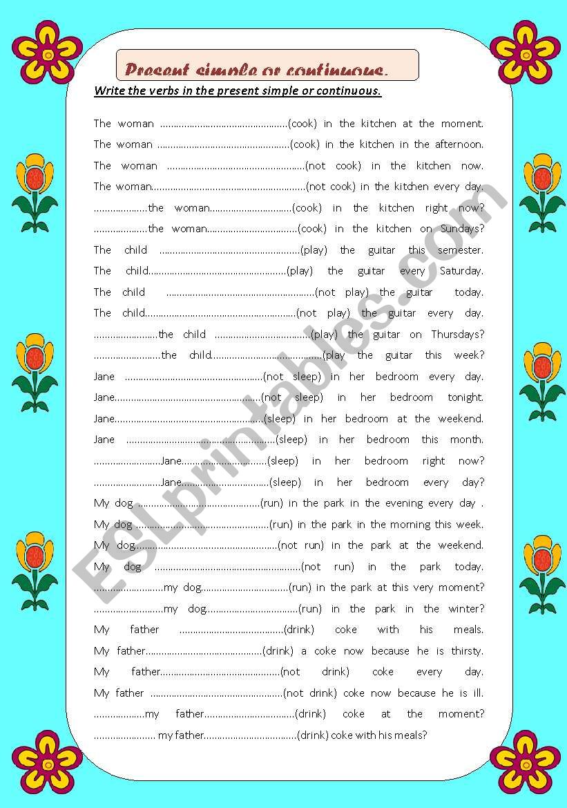 Present simple or continuous. worksheet