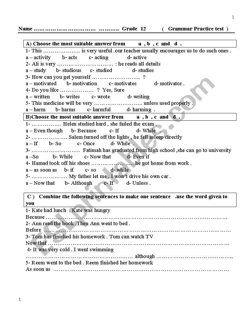 Grammar worksheet