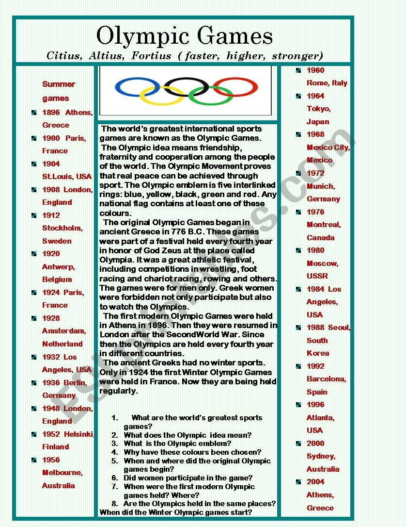 Olympic Games worksheet