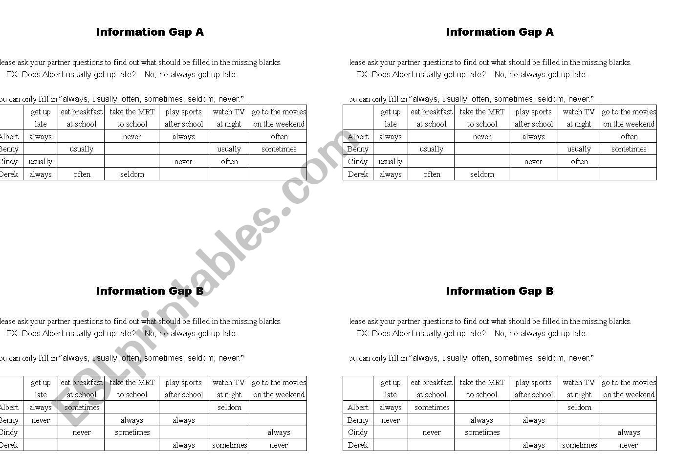 Information Gap--Frequency Adverbs