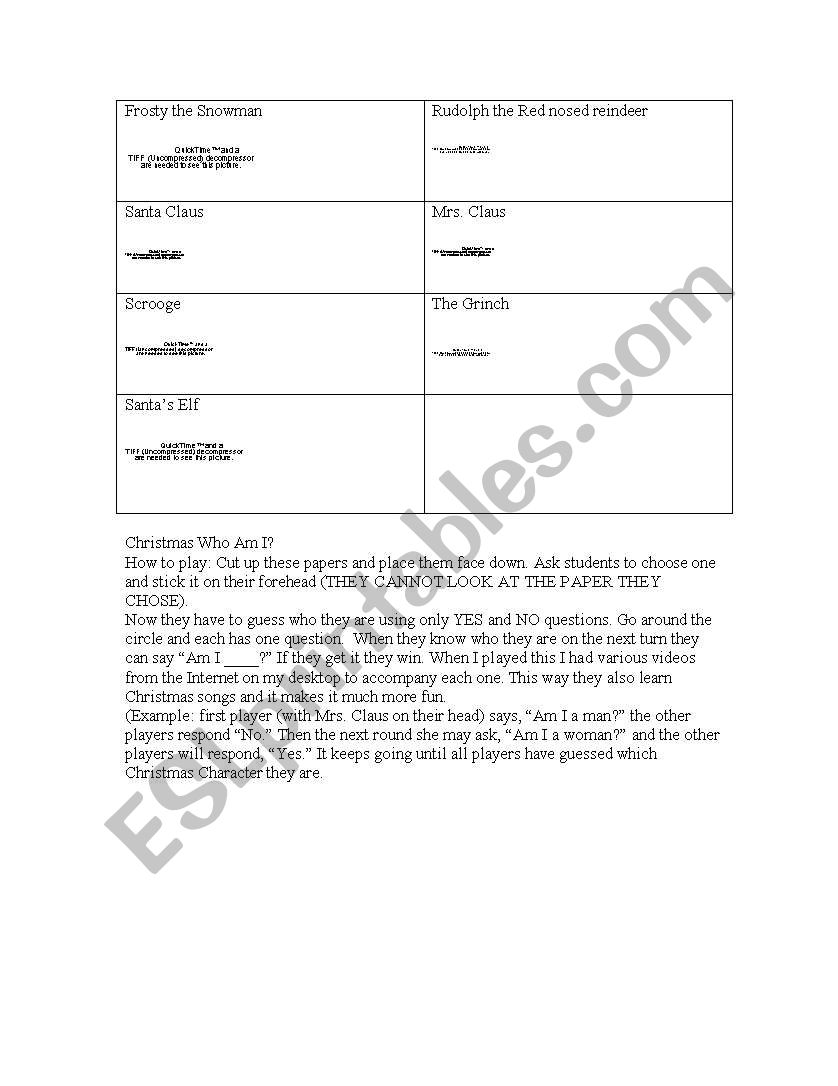 Christmas Who Am I? worksheet