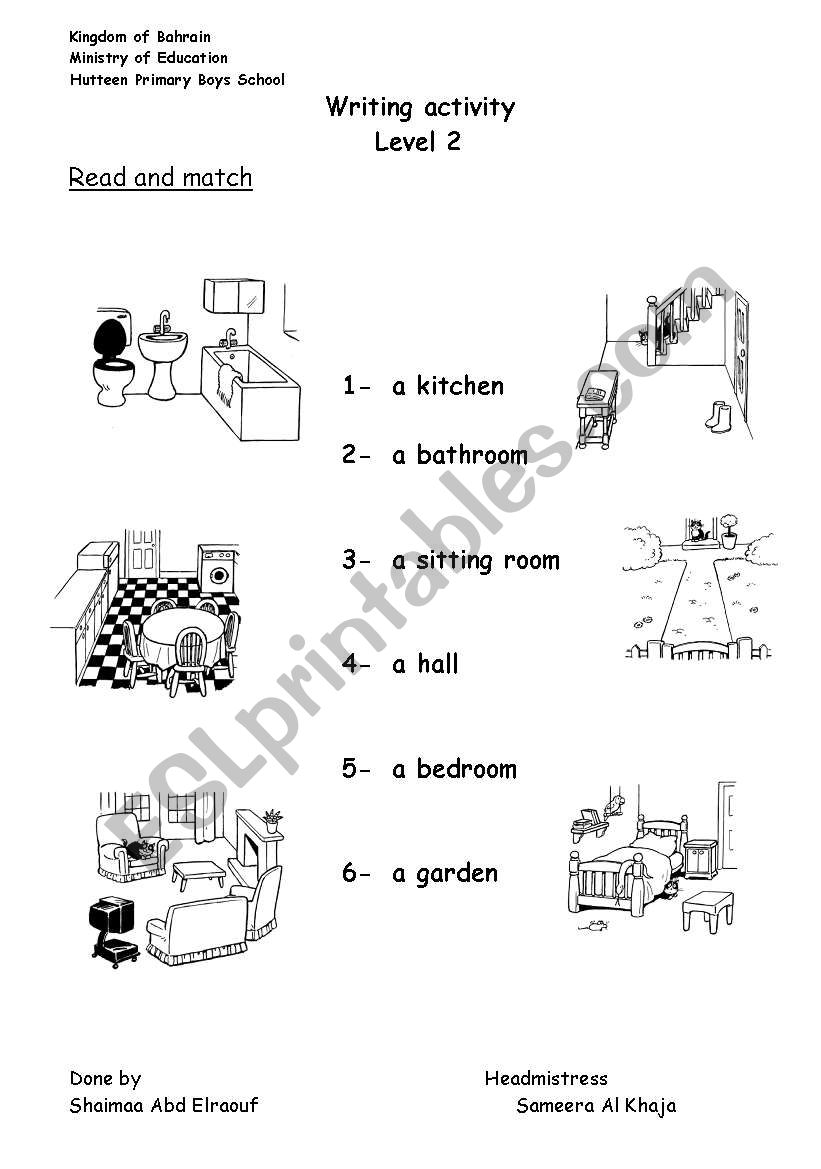 room in the house worksheet