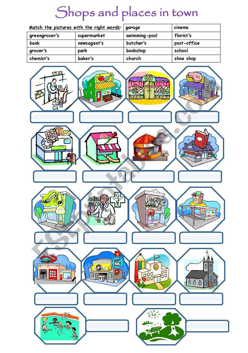 Shops & places in town worksheet