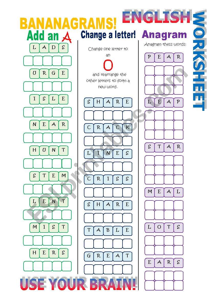 Bananagrams! worksheet