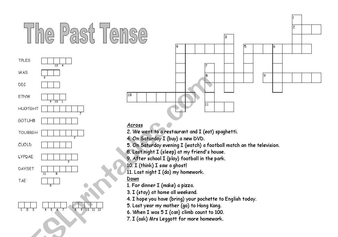 Past tense puzzles worksheet