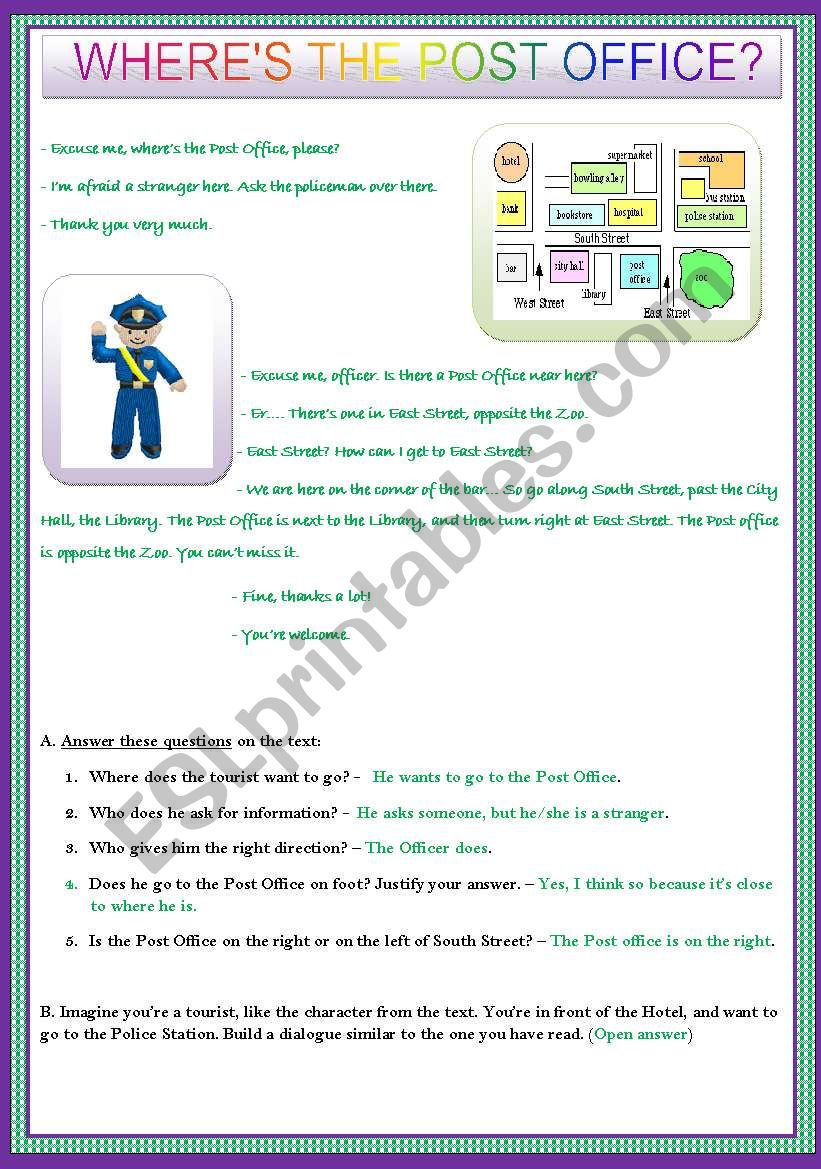 WHEREÂ´S THE POST OFFICE?  worksheet
