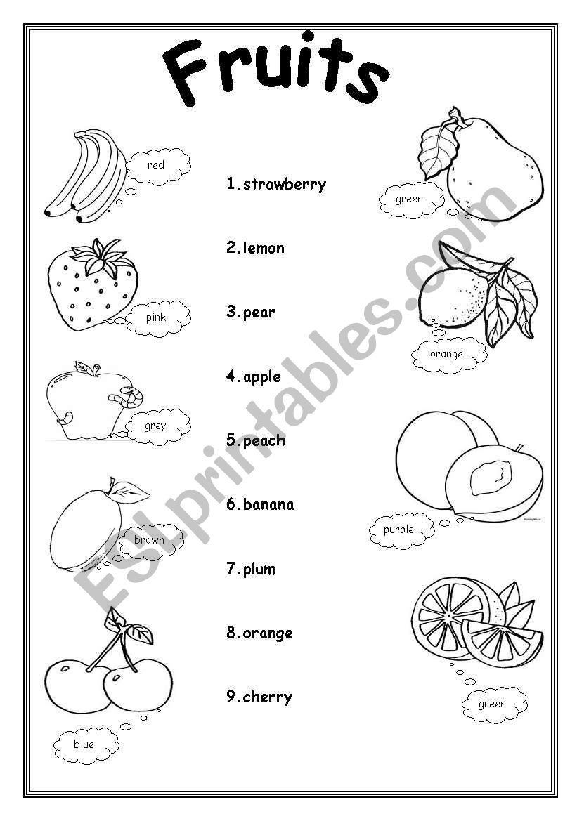 Fruits- match and color worksheet