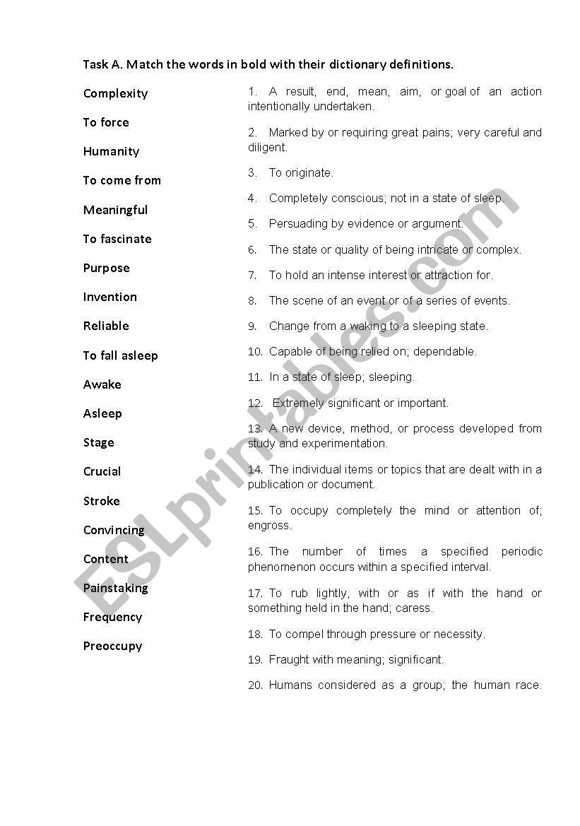 Why do we Dream? worksheet