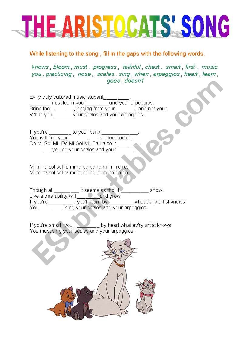 the aristocats song worksheet