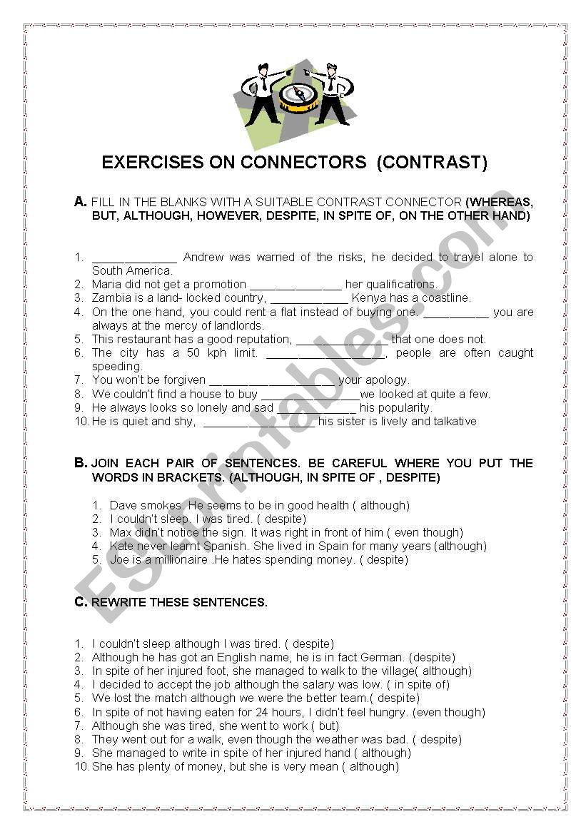 Connectors of contrast worksheet