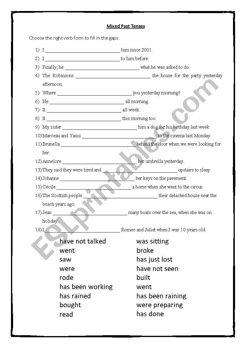 Mixed past tenses worksheet