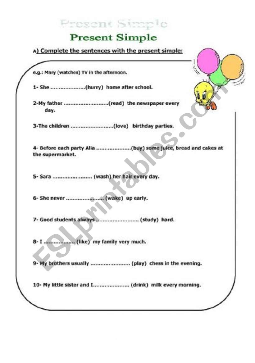 Simple Present Tense worksheet