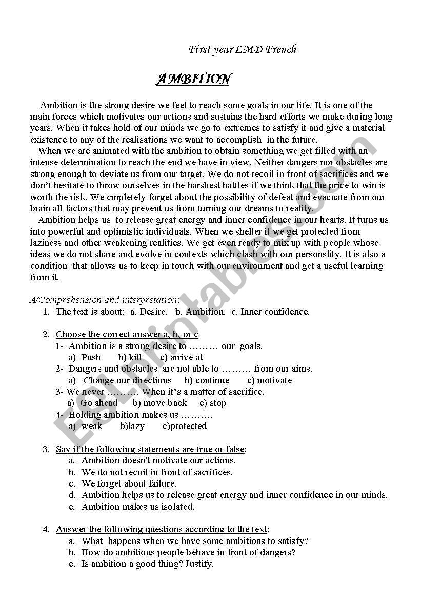 Ambition worksheet