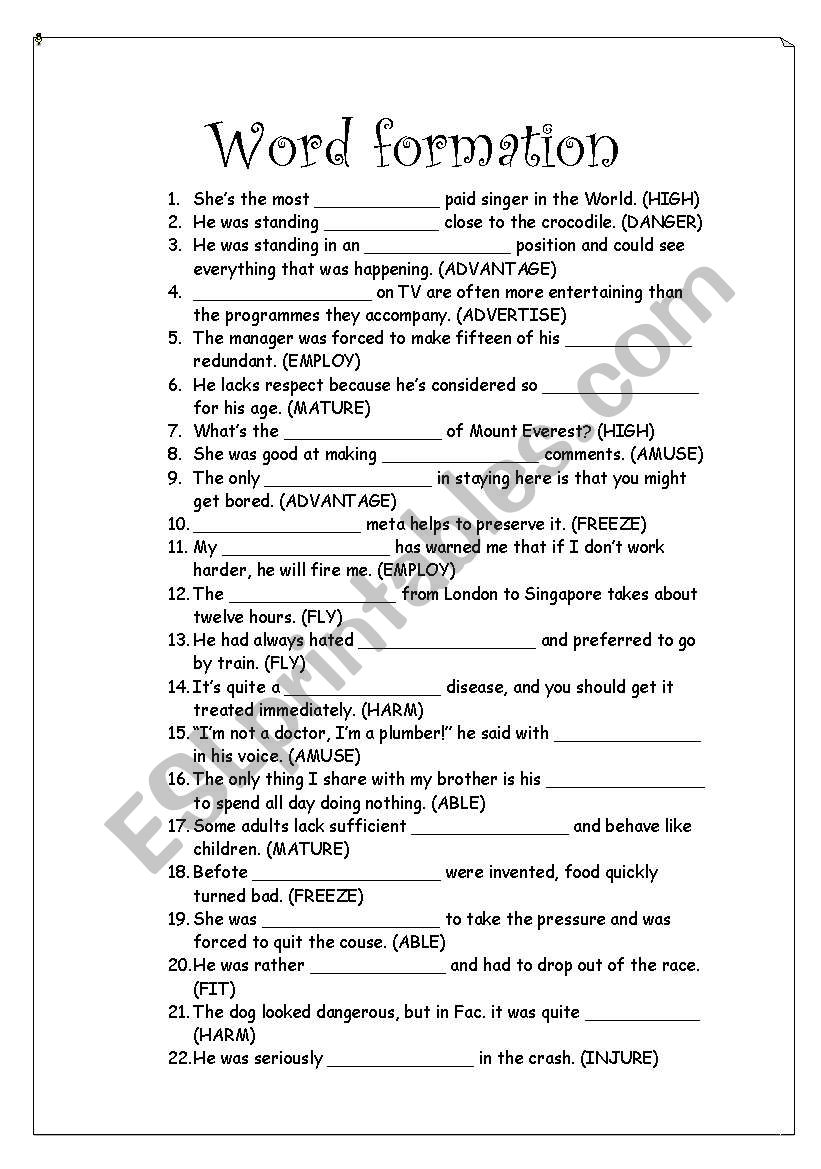 Word formation worksheet