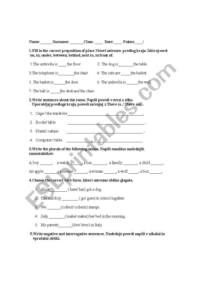 testing  worksheet