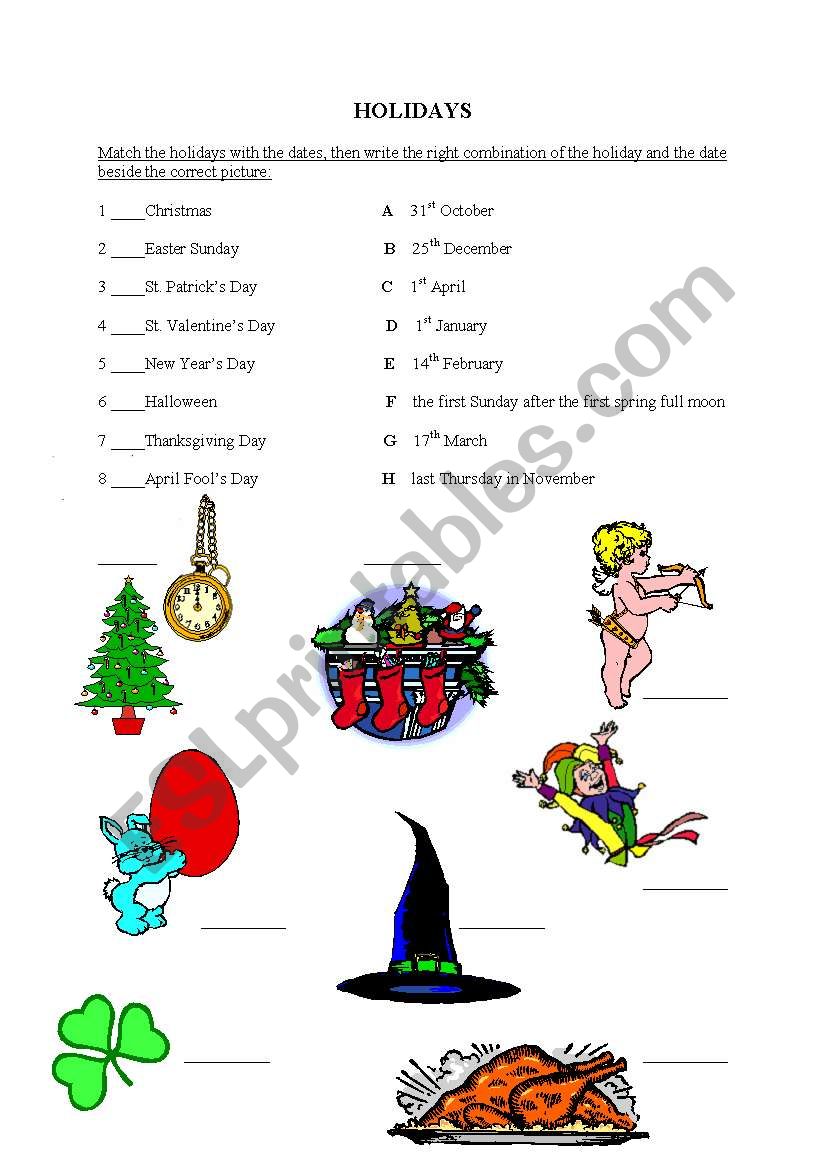 HOLIDAYS worksheet