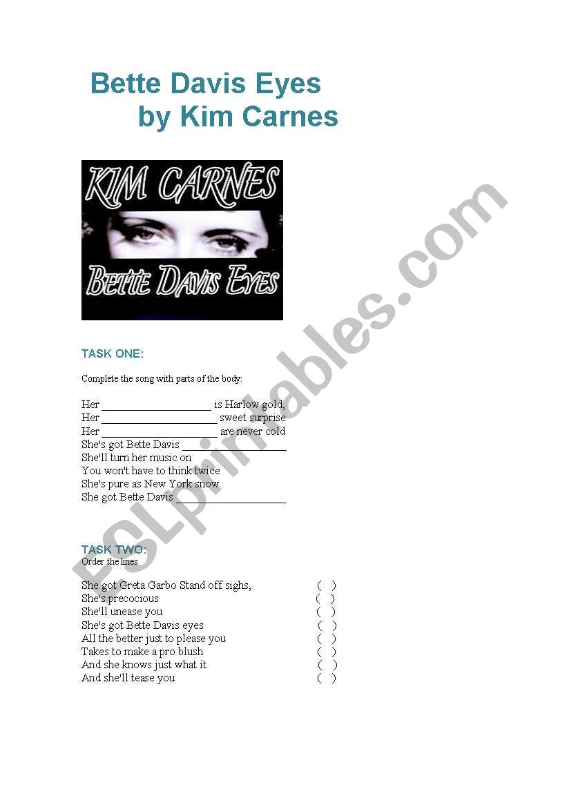 Song: Bette Davis Eyes  worksheet