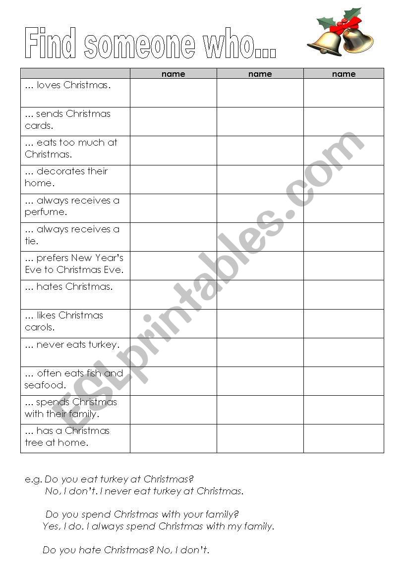 Christmasy find someone who worksheet