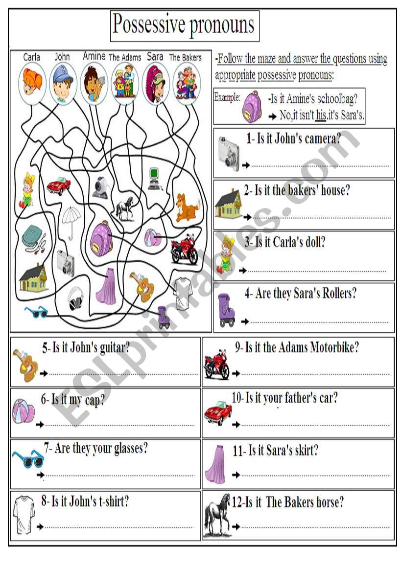 possrssive pronouns worksheet