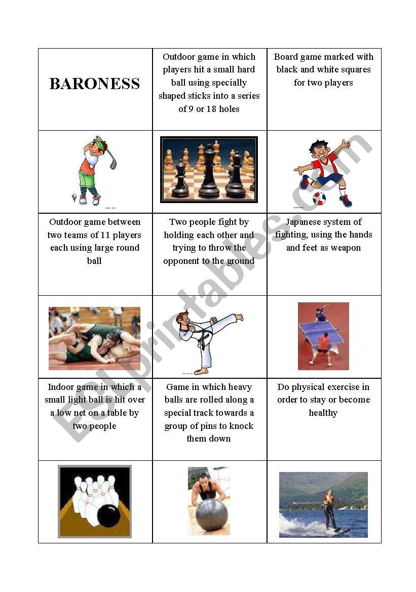 Card Game: Sport 1/3 worksheet