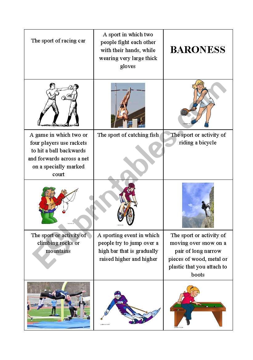 Card Game: Sport 2/3 worksheet